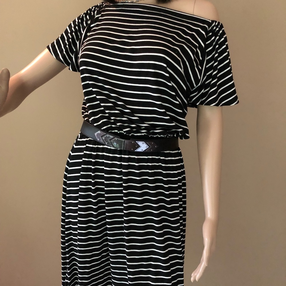 Loft black/white striped off shoulder dress